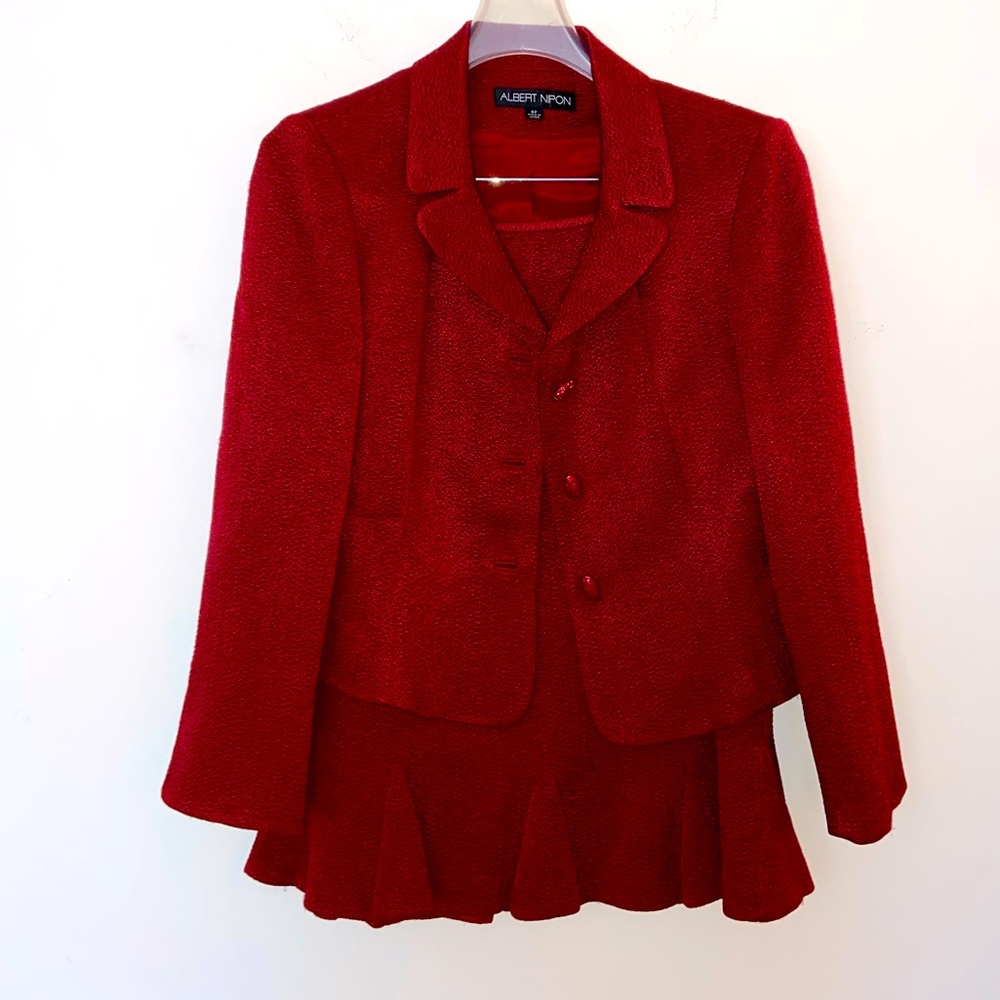 Albert Nipon Skirt Suit Set In Red Size 8p Euc - image 1